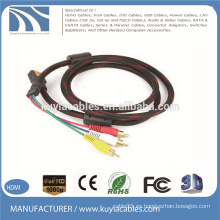 HDMI a 3RCA Cable Trenza de nylon con dos ferritas Audio Vedio Cable AV